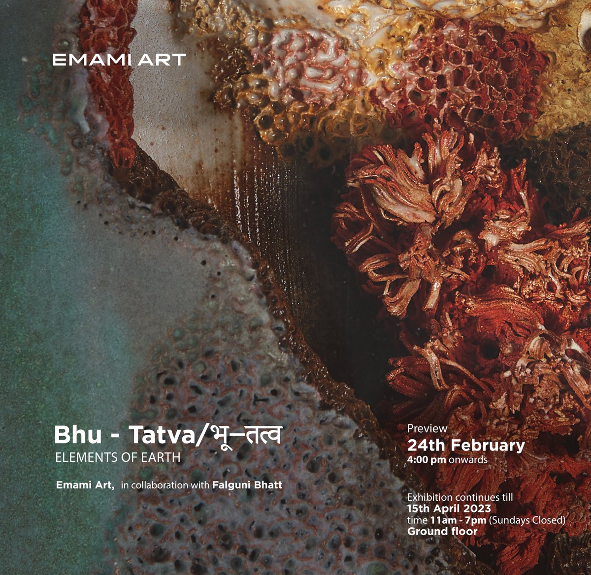 Emami Art presents Bhu - Tatva / भू – तत्व: Elements of Earth, the second edition of contemporary ceramics exhibition in collaboration with Falguni Bhatt. 

#ceramicsart #ceramics #artexhibition #exhibitionista  #emamiart