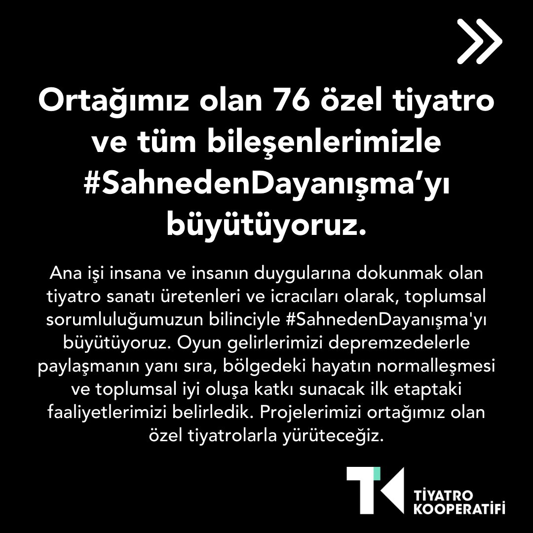 Ortağımız olan 76 özel tiyatro ve tüm bileşenlerimizle #SahnedenDayanışma’yı büyütüyoruz.