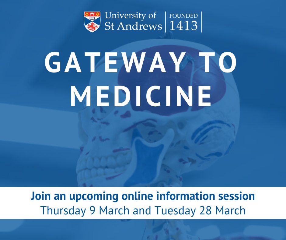 AccessStAN (@accessstan) on Twitter photo Want to be a doctor? ✅
In S5 or S6? ✅
We have online information sessions upcoming for our Gateway to Medicine course! Hosted by <a href="/StAndMedicine/">School of Medicine</a>, come and join us!
Sign up here:
st-andrews.ac.uk/subjects/medic… Want to be a doctor? ✅
In S5 or S6? ✅
We have online information sessions upcoming for our Gateway to Medicine course! Hosted by <a href="/StAndMedicine/">School of Medicine</a>, come and join us!
Sign up here:
st-andrews.ac.uk/subjects/medic…