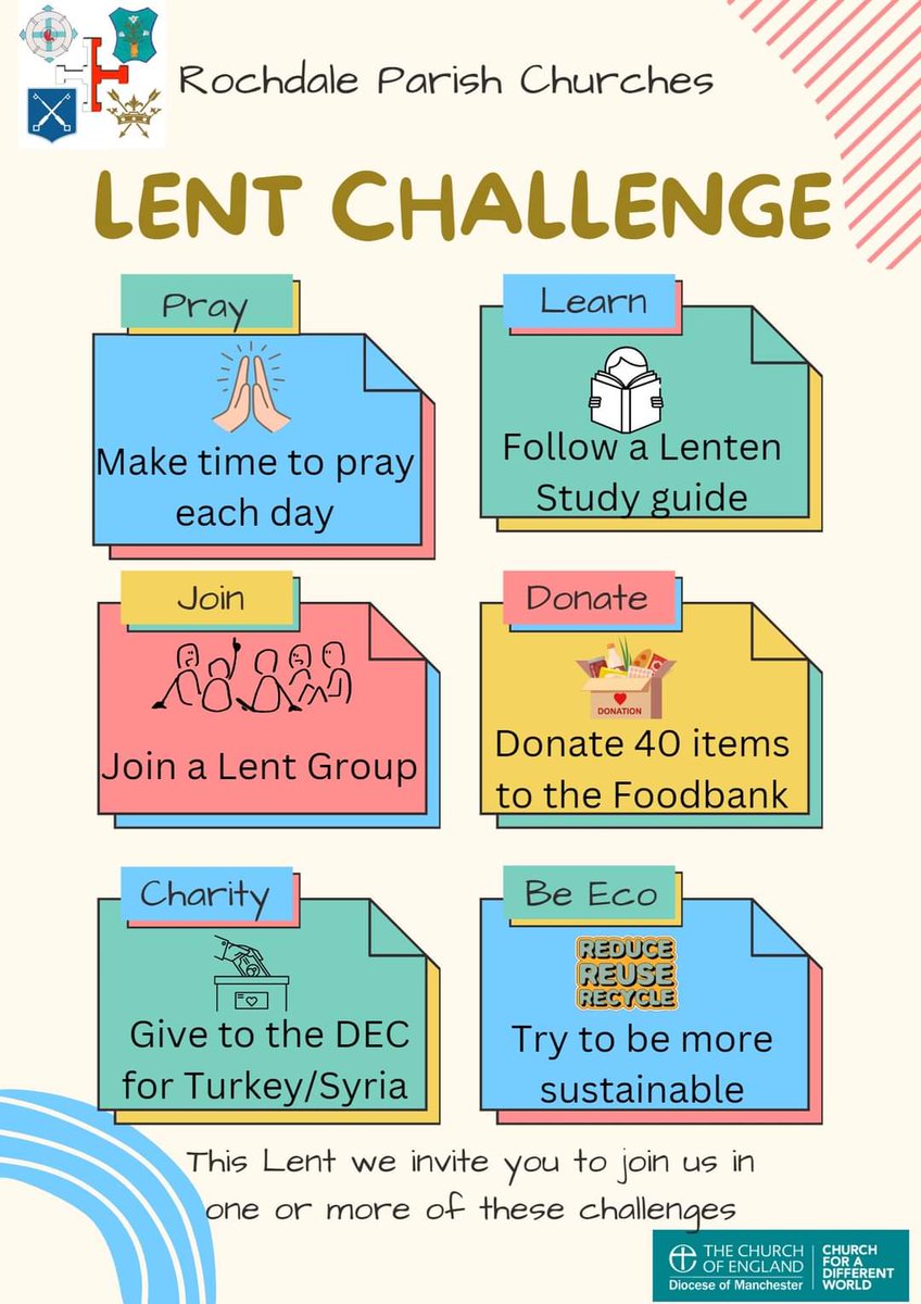 You are invited to join us in one or more of our lenten challenges <a href="/stmaryinthebaum/">St Mary in the Baum Rochdale</a> <a href="/stmaryinthebaum/">St Mary in the Baum Rochdale</a> <a href="/RochdaleStChads/">St Chad's Rochdale</a> <a href="/DioManchester/">Diocese of Manchester</a> <a href="/mfp_rochdale/">Multi-Faith Rochdale</a> @RochdaleOnline <a href="/manchester_scp/">SCP Manchester</a>