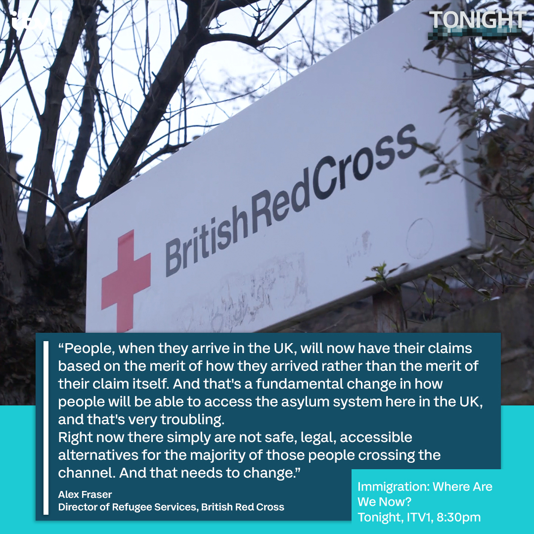 ITVTonight's tweet photo. We spoke to Alex Fraser of the @BritishRedCross, who outlined how there are no "safe, legal and accessible alternatives to those crossing the channel"

Find out more on Immigration: Where Are We Now? on ITV1, Thursday at 8:30pm #ITVTonight https://t.co/AXkmBsR947