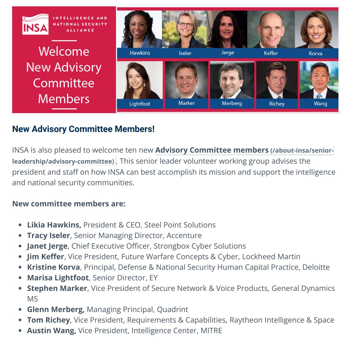 SteelPointLLC's tweet photo. Steel Point would like to congratulate Likia Hawkins &amp; Fellow members in being named the new advisory committee members of @INSAlliance. This is a significant achievement, as it is a prominent organization in the field of national security &amp; Intelligence.  #Leaders #collaboration https://t.co/lJHqPqHEW9