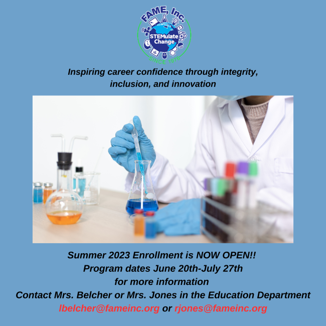 FAME, Inc. is now accepting applications for our Summer 2023 Academic Programs! All rising students in grades 1-12 are welcome to apply. Limited transportation, breakfast and lunch is provided. Applications are due by May15th! 

visit famedelaware.org/summer-applica… to apply