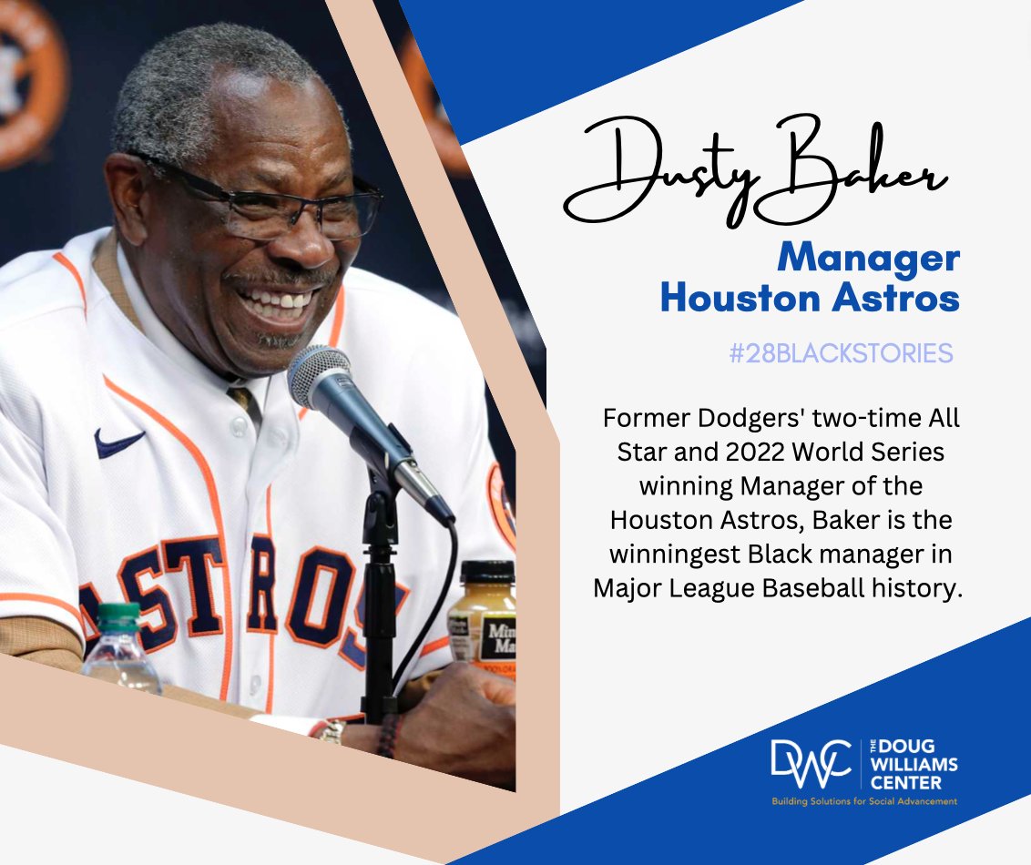 Dusty Baker is a former <a href="/MLB/">MLB</a> outfielder turned history-making, record-setting professional baseball team manager. Baker won the 2022 World Series with the @Astros. Baker ranks 9th in MLB managerial wins and has the most wins among Black managers. #28BlackStories #BlackHistory365