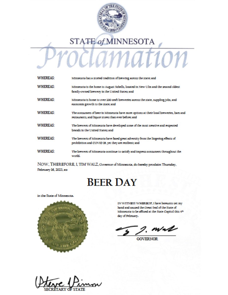 IT'S OFFICIAL! 🍻

Today has been officially declared Beer Day in MN! So get out and have a beer at your local favorites to celebrate the first ever #mnbeerday!

#mnbeer #craftbeer #beer #mncraftbrewersguild #mnbrewers #mnbrewery