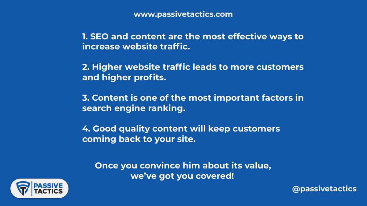 TacticsPassive's tweet photo. Is it hard for you to convince your boss about SEO?

No worries! After reading this post it will be easier for you to make your boss understand how Important SEO is!

Once you convince your boss, Passive Tactics can help you succeed! 

#passivetactics #seobenefits #seoservice https://t.co/2gX26oVlE3