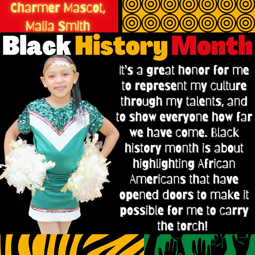 whscharmers's tweet photo. Celebrating #blackhistorymonth with Charmer Mascot, Malia!!!❤️💚💛🖤 #charmers2223 #celebratesixty https://t.co/bCZFuaDew6