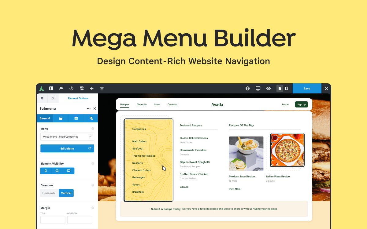 With the #Avada Mega Menu Builder, you can create easy to use &amp; visually appealing navigation for your #Website. SEO, &amp; usability are essential factors that will attract traffic to your site. Watch the video explainer > bit.ly/3uTx7KP #WordPress