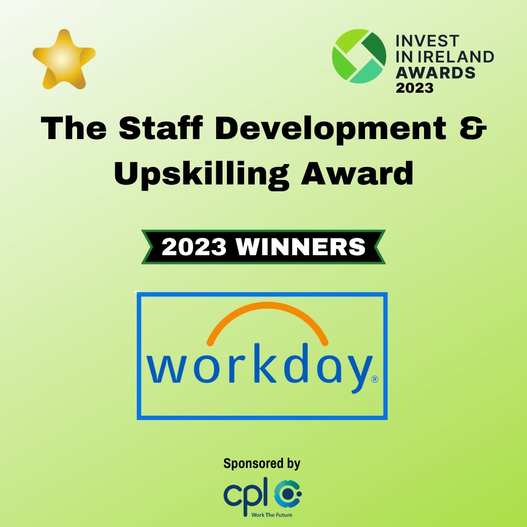 <a href="/Workday/">Workday</a> takes the gold in the The Staff Upskilling Award category at the 2023 Invest in Ireland Awards Sponsored by <a href="/CplResources/">Cpl</a>
Congratulations!!
#IIIAwards #InvestInIrelandawards #fdiireland