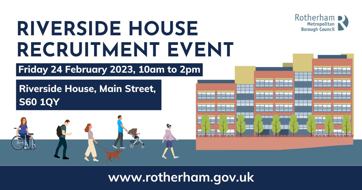 Looking for employment, training or the next step in your career? Look no further!

Come and join us at our recruitment fair at Riverside House in Rotherham on Friday 24 February (10am to 2pm).

Details ➡️ rotherham.gov.uk/news/article/7…