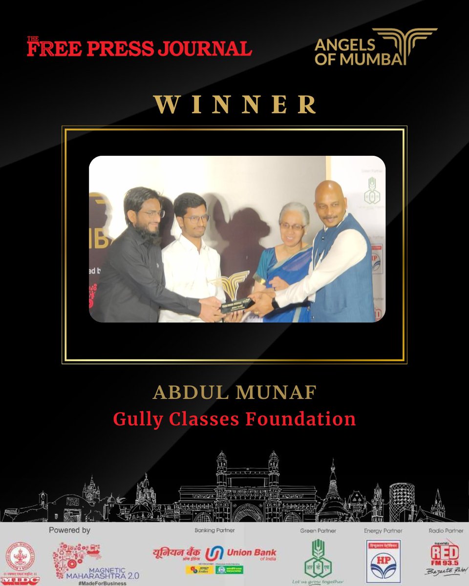 <a href="/XRCVC/">XRCVC</a> <a href="/raww_ngo/">RAWW</a> <a href="/chakachakdadar/">ChakaChak Dadar</a> #AngelsOfMumbai Winner- <a href="/thisismunnu/">Abdul Munaf</a> Gully Classes with his friends, where they taught underprivileged kids in a garden and on a street corner. He now runs <a href="/gullyclasses/">Gully Classes Foundation</a> in Jagruti Nagar in Ghatkopar, where 90 students study.