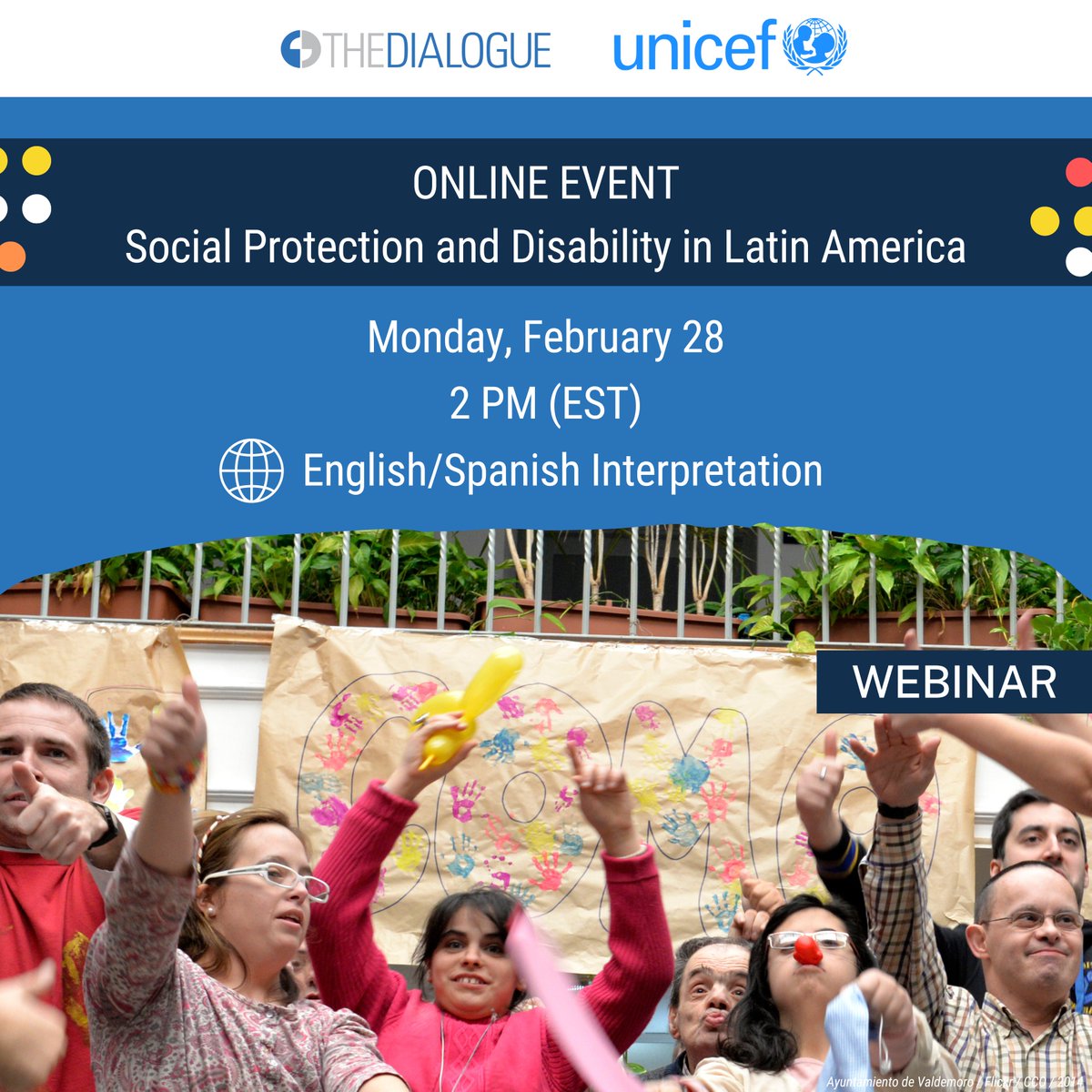 The_Dialogue's tweet photo. WEBINAR ALERT: Social Protection and Disability in Latin America
🗓 Monday, February 28
⏰ 2 PM EST
🌐 RSVP and join us! https://t.co/usrgSYnyLY
#SocialProtection #Discapacity @Preal_Ed https://t.co/GYL5Wno7hQ