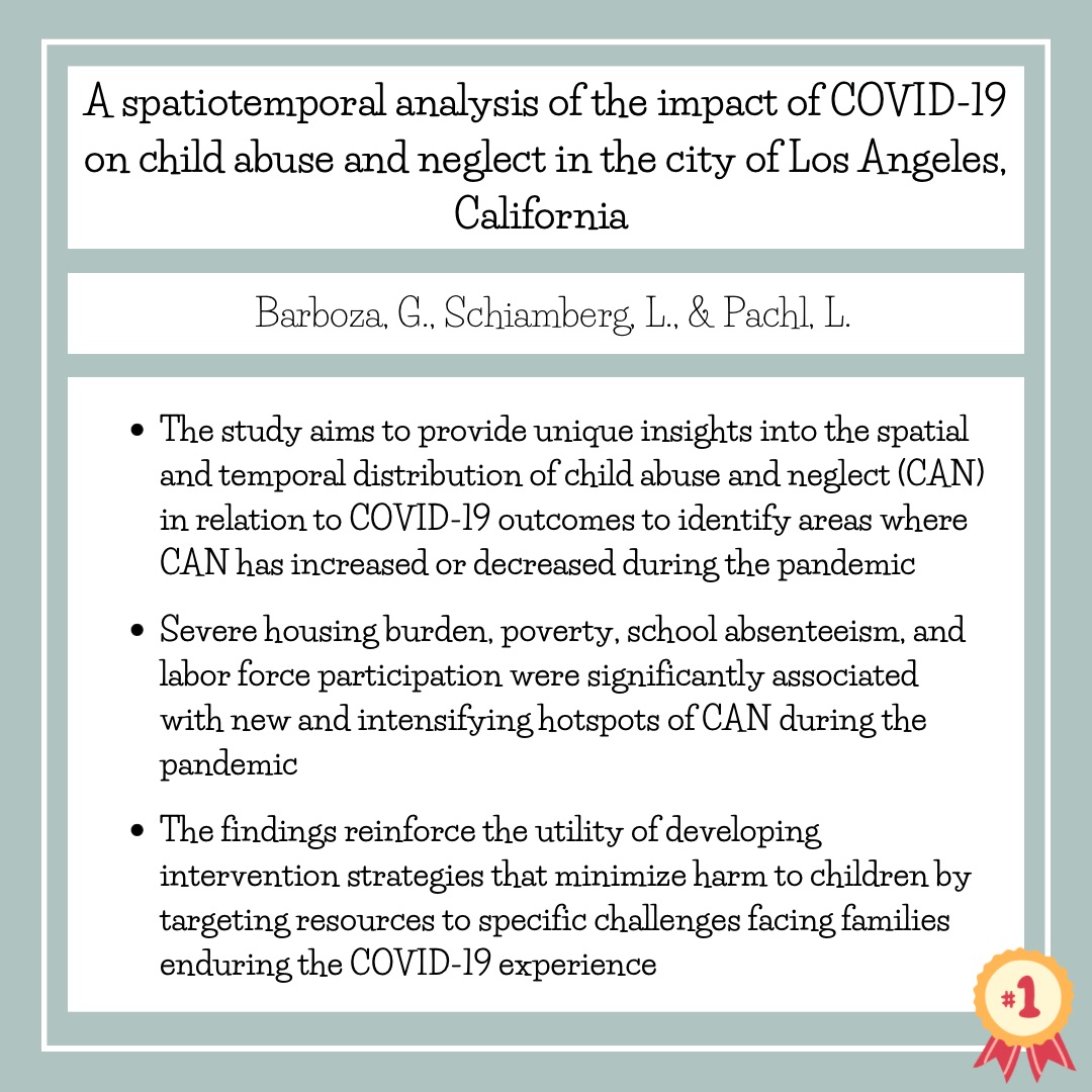 This article was recognized as the top #openaccess paper of 2021 by the journal of Child Abuse &amp; Neglect. The study highlights factors that can influence the presence of #child #abuse and neglect hotspots during the pandemic <a href="/DrWekerle/">Dr.Christine Wekerle</a> 

 Visit the link: doi.org/10.1016%2Fj.ch…