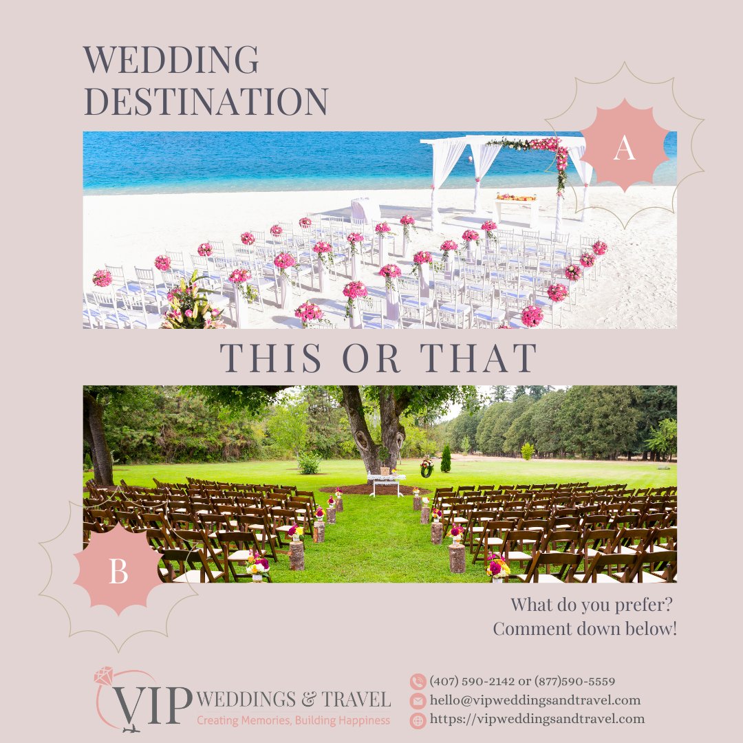 This or That
What's do you prefer for a wedding destination?
California Wine Country or Caribbean?

Comment down below!

#VIPWeddingsandTravel #Travel #LuxuryTravel #HoneymoonTravel #DestinationWeddings #WeddingTravel #FloridaWeddings #CaribbeanWeddings