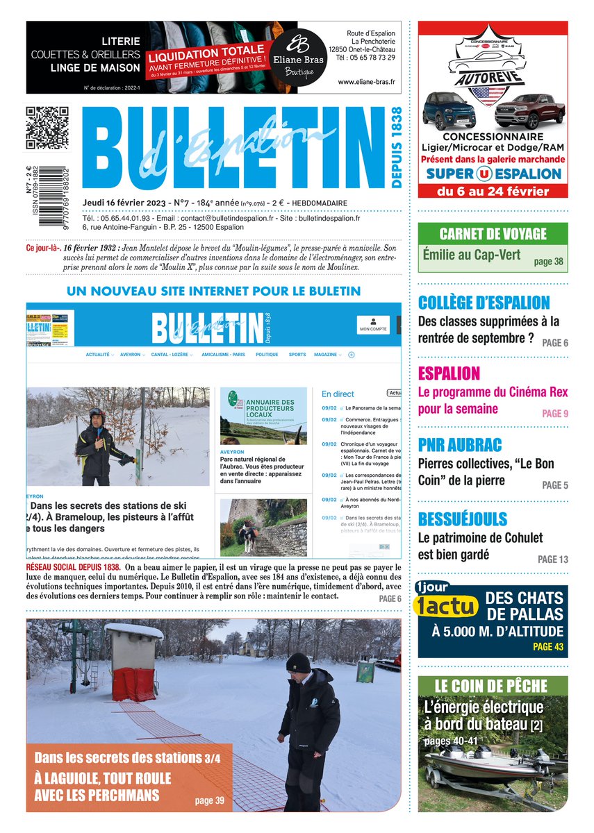 BEspalion's tweet photo. Le Bulletin d'Espalion du 16 février est chez votre marchand de journaux et sur https://t.co/YeLD6M58Rb https://t.co/nWER1vHK9k