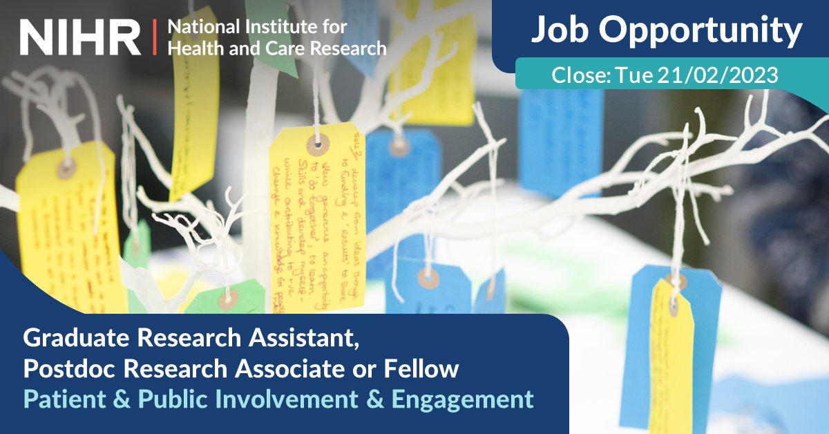 We have a fantastic opportunity to join our wonderful #PPIE team, combining the expertise &amp; experience of patients &amp; the public with our researchers

Graduate Research Asst, Postdoc Research Associate or Fellow
Location: Exeter
Close: 21/02/23

Learn more: bit.ly/3k0cr1Z