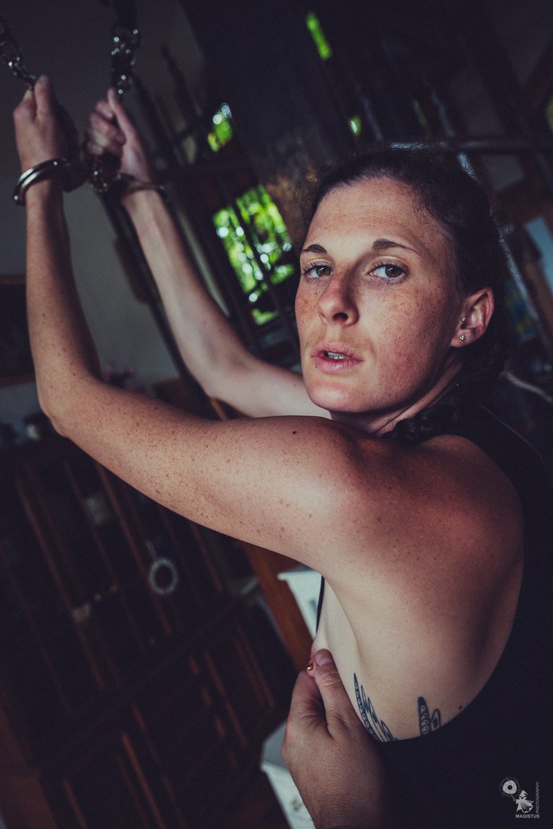 MagistusFoto's tweet photo. CUFFED TO THE ROOF by https://t.co/51FUofwaGl with the wonderful #nudeart model @PainterGirl5 in a #kinky #bdsm #photoshoot https://t.co/hzL7JeNnCx