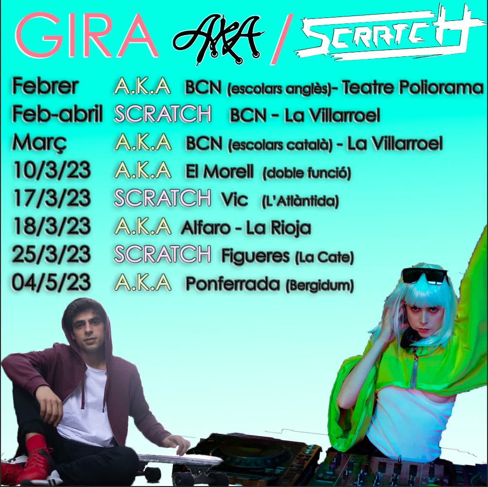 AkaBcn's tweet photo. 📅  GIRA A.K.A  i SCRATCH! 📅  (febrero-mayo)
#Teatre #Teatro
@LluisFebrerc @danijmeyer @montserodriguez @FranAvilaDist @gvidalribas @teatrepoliorama @La_Villarroel  @CCMorell @latlantidavic @esrioja @figueresaescena @teatrobergidum https://t.co/TaFvqx8DyV