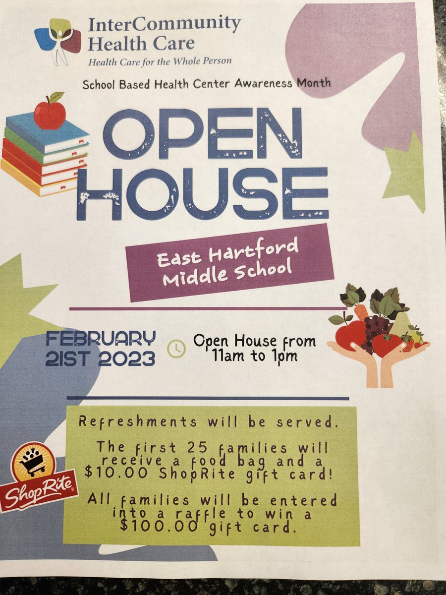 EHMSevents's tweet photo. Save the Date 2/21
💥Come learn about our SBHC &amp; win great prizes 💥
@EHMiddle https://t.co/P0LuunnpAG
