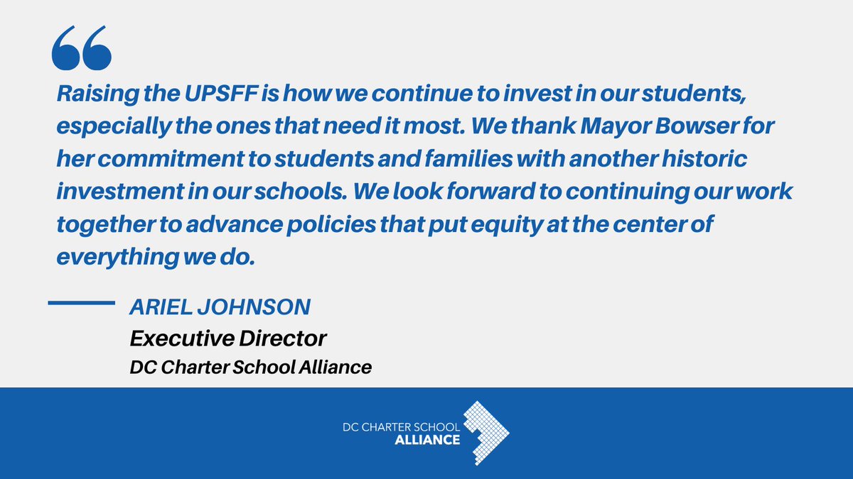 DC Charter School Alliance (@dc_charters) on Twitter photo Raising the UPSFF is how we continue to invest in our students, especially the ones that need it most. We thank <a href="/MayorBowser/">Mayor Muriel Bowser</a> for her commitment to students and families with another historic investment in our schools. Raising the UPSFF is how we continue to invest in our students, especially the ones that need it most. We thank <a href="/MayorBowser/">Mayor Muriel Bowser</a> for her commitment to students and families with another historic investment in our schools.