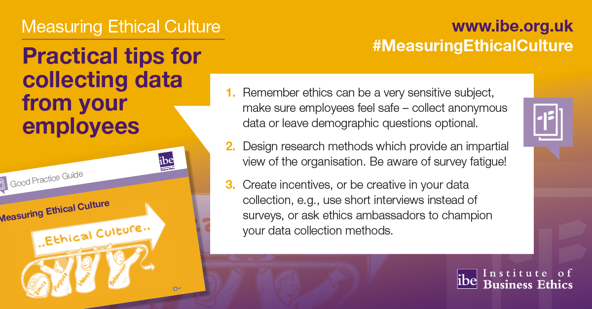 Your employees are one of the most important sources of information about your ethical culture. Here are just some of the practical tips on collecting employee data available in the #MeasuringEthicalCulture Good Practice Guide. Purchase your copy here: ibe.org.uk/product/measur…