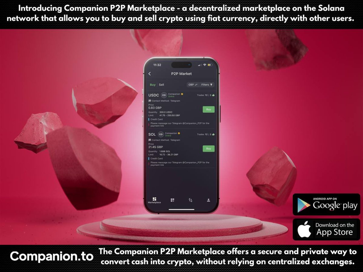 Next100XGEMS's tweet photo. Introducing the new P2P Marketplace from https://t.co/B40strHOuh 🔥

If you do one thing today in #Crypto download the amazing App 

Just type in‘Companion Wallet’on IOS &amp; Android 

Fiat on &amp; off ramp direct from your bank 🏦 

#CMPN #SOL
💬https://t.co/JdRVjn5OIu https://t.co/aBizLseqEG