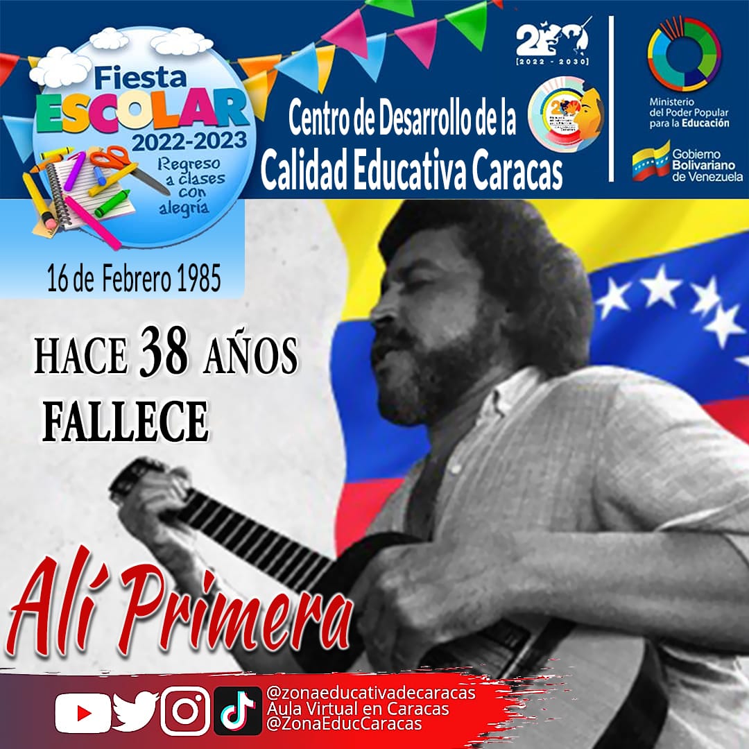 #Efemerides Ely Rafael Primera Rossell​conocido por su nombre artístico Alí Primera, fue un músico, cantante, compositor y activista político venezolano.​ ¡Gracias por todas tus canciones y tus ideas! @MPPEDUCACION