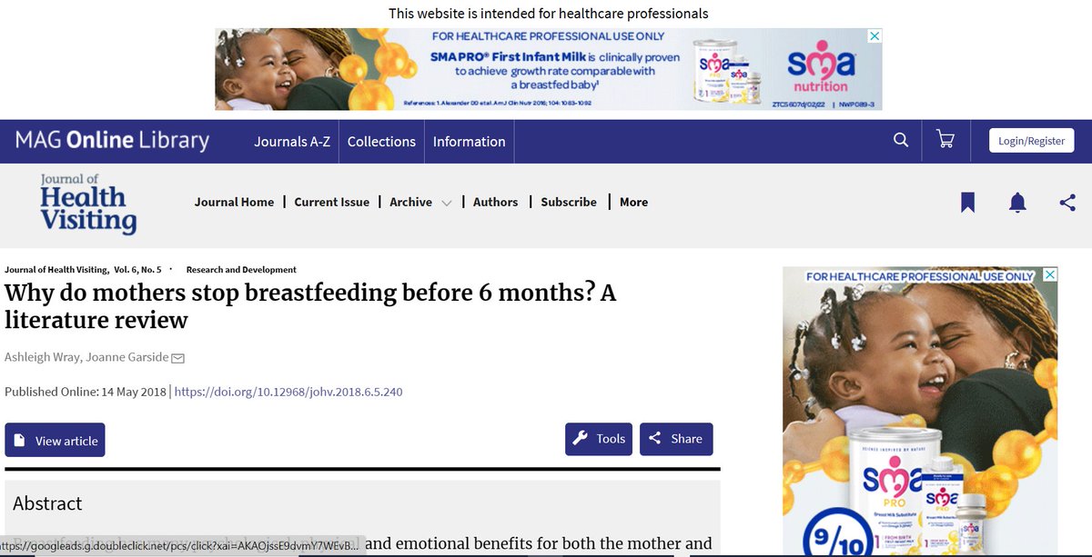 1stepsnutrition's tweet photo. Oh the irony: @BJMidwifery still taking #formula company money to advertise to HCPs https://t.co/9NfgvaXLH1