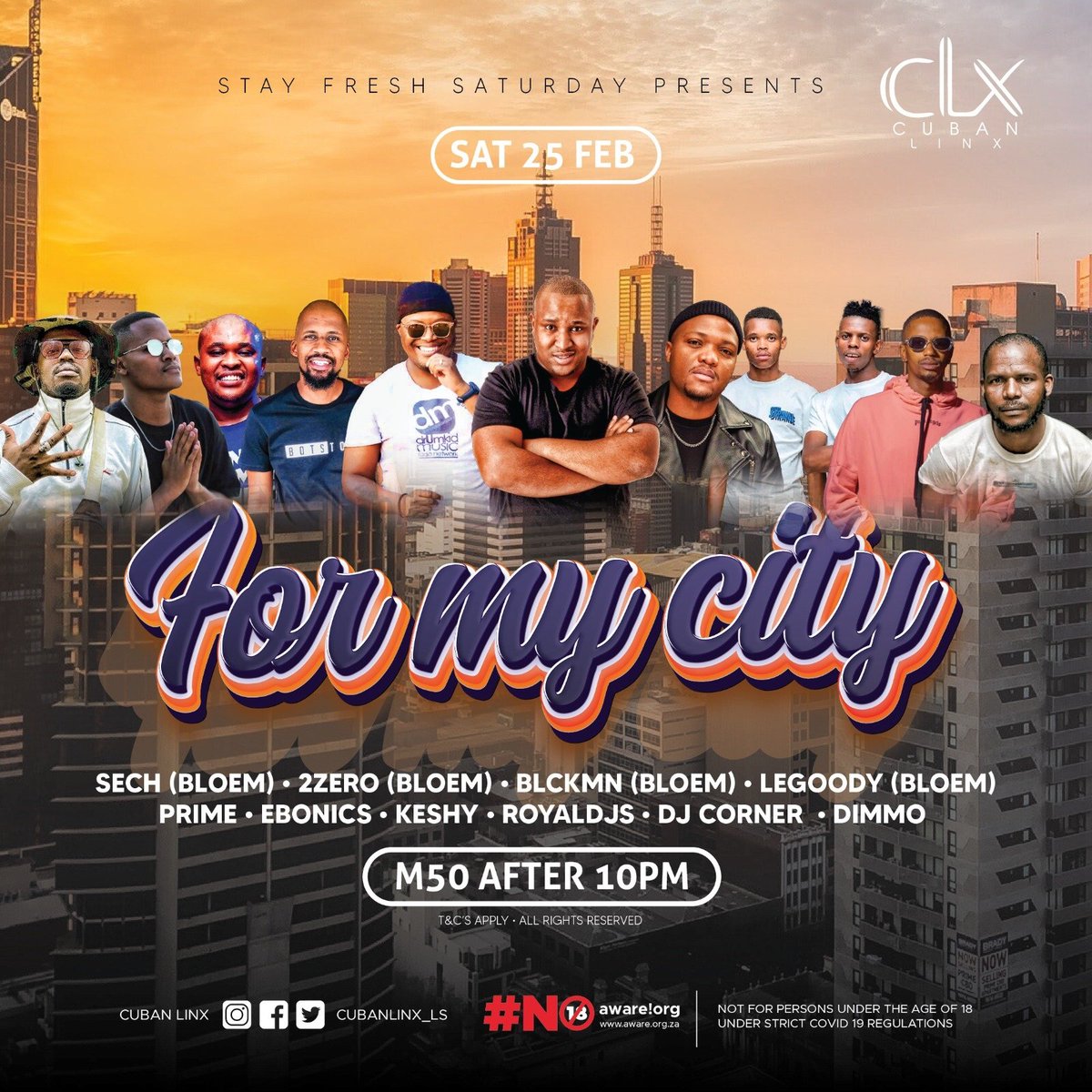 Sat 25th Feb.. Doing it 4 Our City with <a href="/djcorner_ls/">Dj Corner</a> <a href="/Dimmo/">Kate Dimmock</a>... We got <a href="/sech091/">Setjhaba Matsoso</a> <a href="/LeGoodySA/">Mbulelo ®</a> <a href="/DJ2ZERO/">DJ 2ZERO</a> <a href="/BLCKMN_AT/">Mohau</a> doing it 4 Bloem... It's a jump... #ForMyCity... #justlive