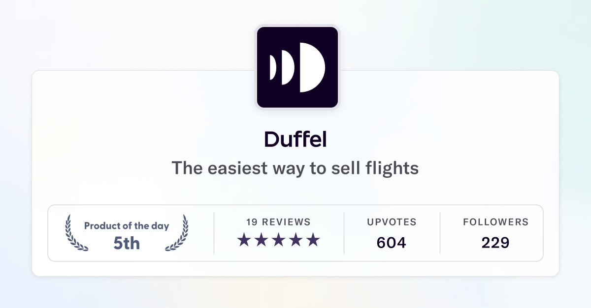 DuffelHQ's tweet image. Exciting news! Duffel Links is now 5th on @ProductHunt 🚀 Let's keep the momentum going and show some love by leaving a comment on our page!
bit.ly/3EgKzgP #lowcode #producthunt