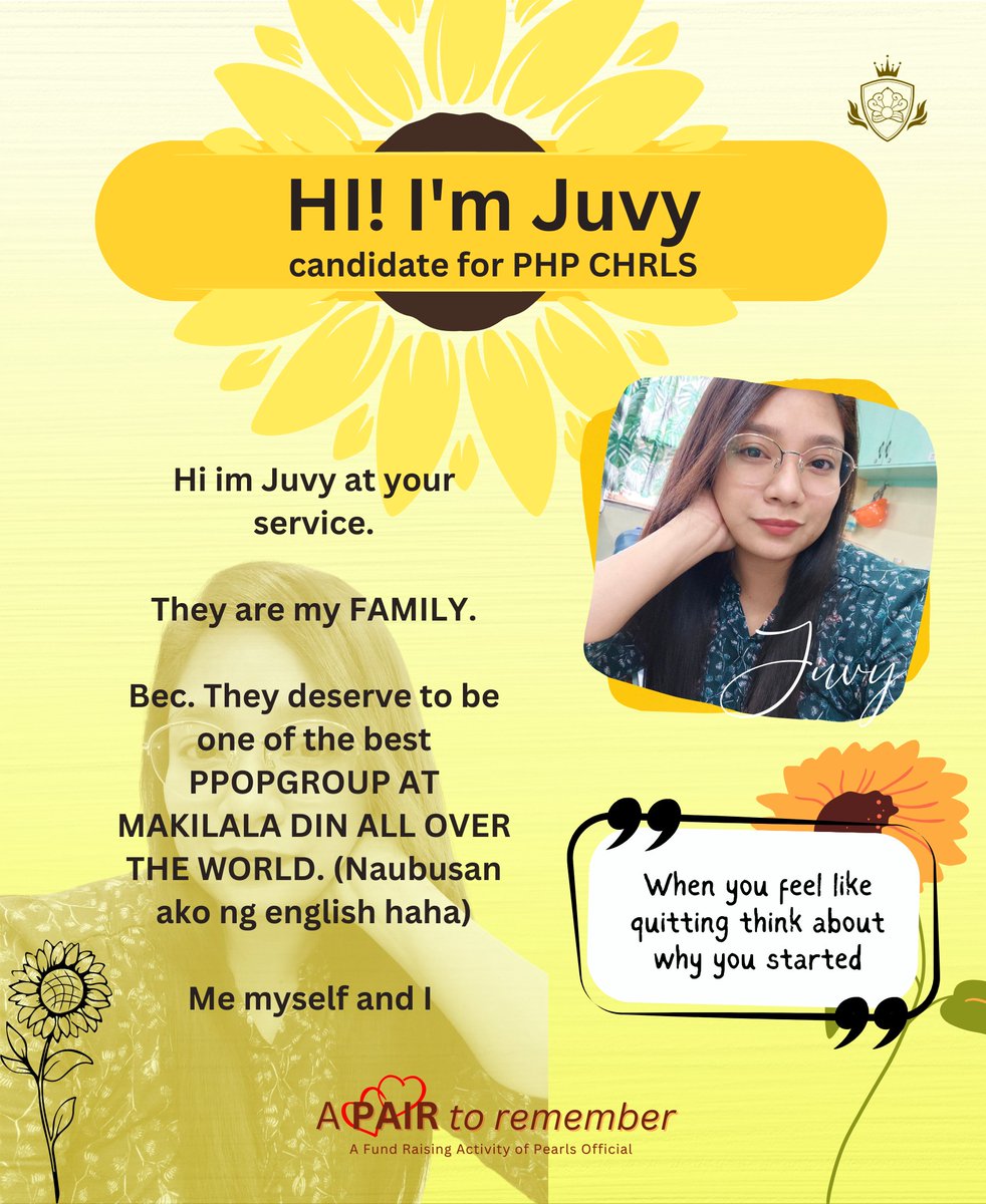 PHPPearls's tweet photo. [💛 A PAIR TO REMEMBER | CHRLS' ANGELS 👼]

CANDIDATE NO. 1 | JUVY

LIKE and/or RETWEET to vote! 
*This is 25% of the overall votes for each candidate. 

VOTING PERIOD: February 16-28, 2023

#Press_Hit_Play @PressHitPlay https://t.co/7nzXqX3aeO