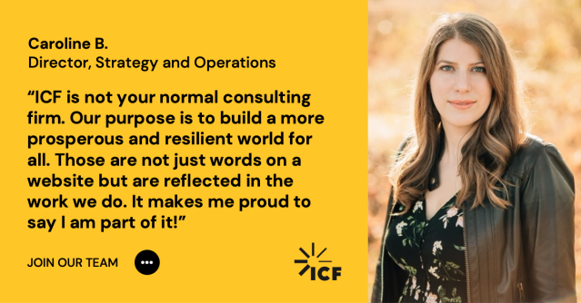HeatherAngerer's tweet photo. Interested in being part of our team? Offer your unique expertise to our Corporate Growth team. Check out open roles and apply today. @ICF https://t.co/WuMRIBXZJC https://t.co/VFVifQNe5l