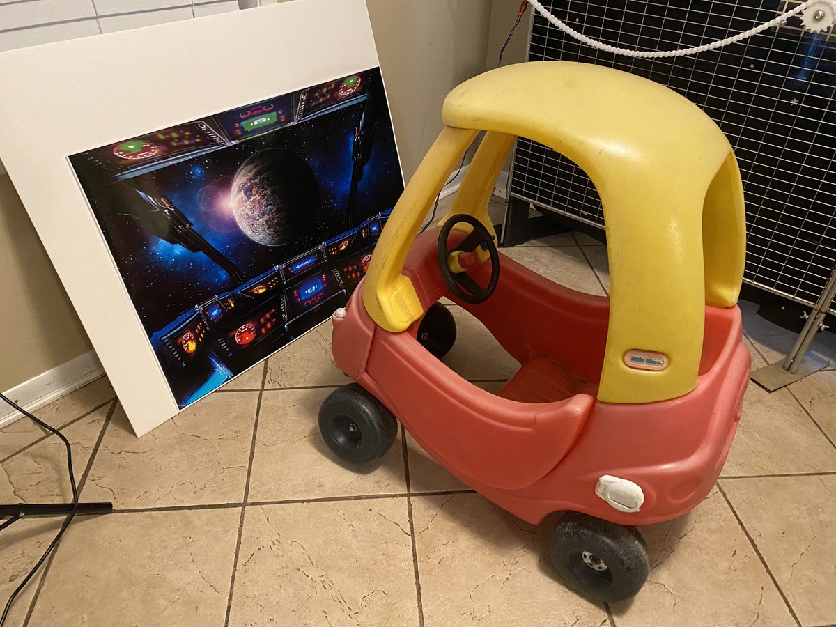 smartereveryday's tweet photo. I am hosting the Project for Awesome on Saturday night. We raise money for charity very quickly by “sending dinosaurs to space”. I need instructions for how to turn this little tikes car into a spaceship I can wear with cameras somehow. Please draw your instructions on a napkin. https://t.co/4rnzyl5E13