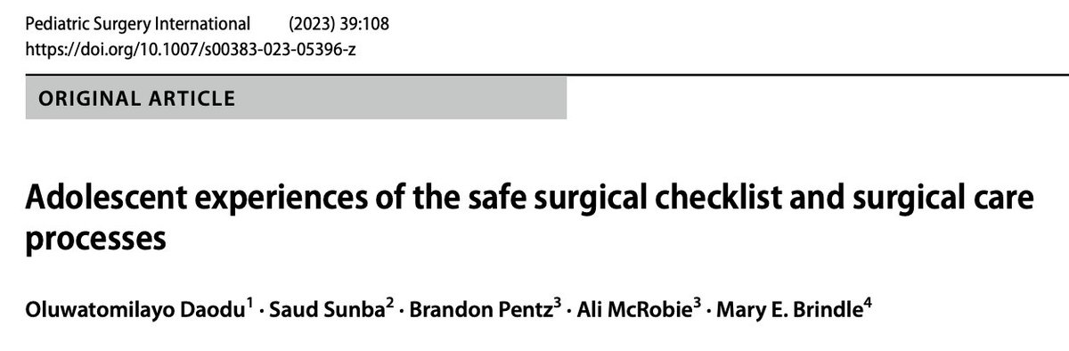 Adolescents can occasionally feel like outsiders when discussions are occurring about issues relating to their own health. Surgical care can be particularly challenging A great article by @TitoDaodu link.springer.com/article/10.100…