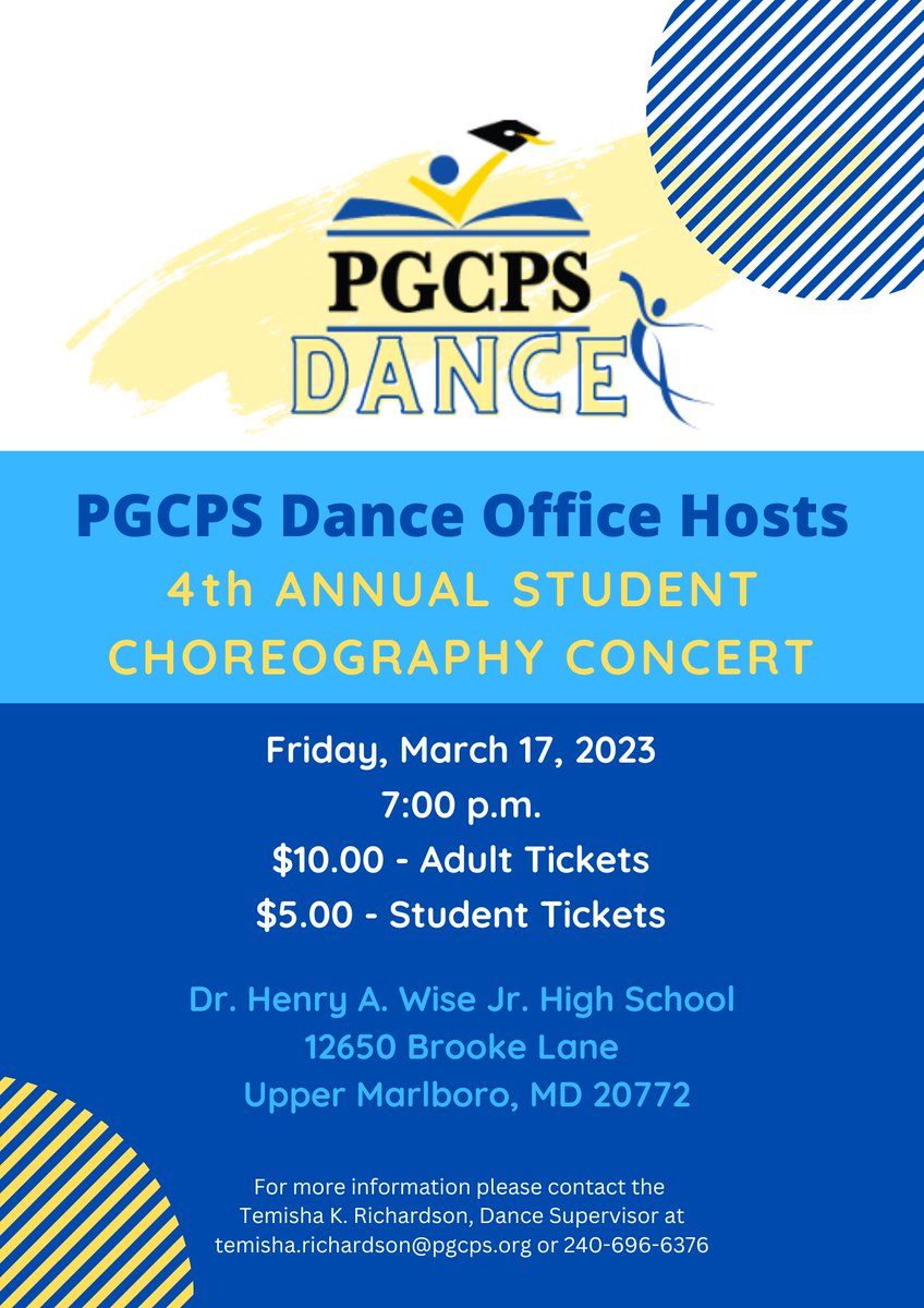 The Prince George's County Public Schools Dance Office will be hosting the 4th Annual Student Choreography Concert on Friday, March 17, 2023 at 7:00 p.m. Please join us in celebrating the creative talents of our PGCPS Student Choreographers. <a href="/pgcps/">PGCPS</a> @PGCPS_DCPA