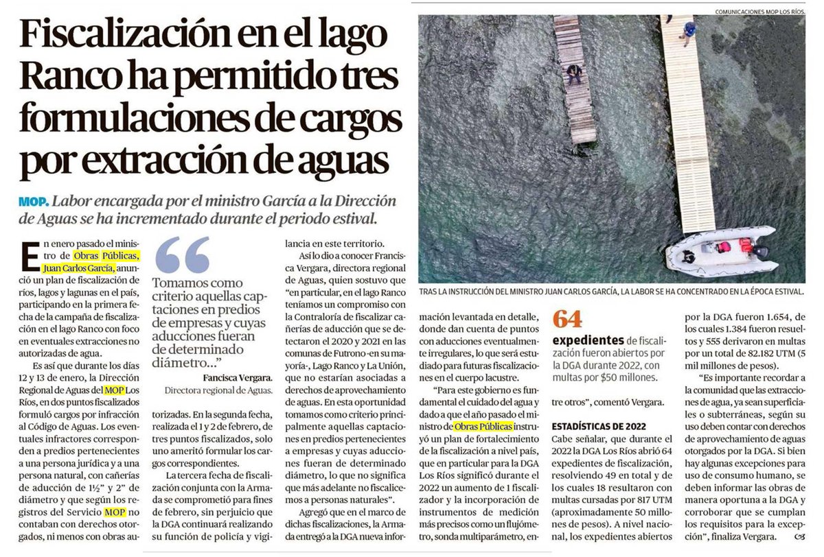 jcgarciapdea's tweet image. En enero lanzamos un Plan de Fiscalización de la DGA en lagos y ríos del país, con foco en extracciones no autorizadas de agua. Fui a #LagoRanco, en la región de Los Ríos, donde junto al equipo regional y la Armada realizamos el primer operativo en la zona. Ya hay resultados 🧐