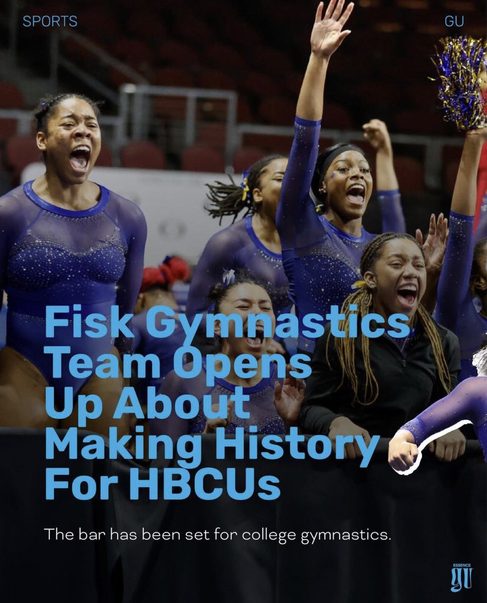 WrldSportsTrav's tweet photo. On January 6, 2023, the Fisk University women's gymnastics team competed in their first meet making them the first HBCU to participate in the NCAA🥇

Diverse representation in sports is known to have a huge impact on our youth especially black &amp; brown youth
✊🏿✊🏾✊🏽✊🏼 https://t.co/HGpHxDSjUD