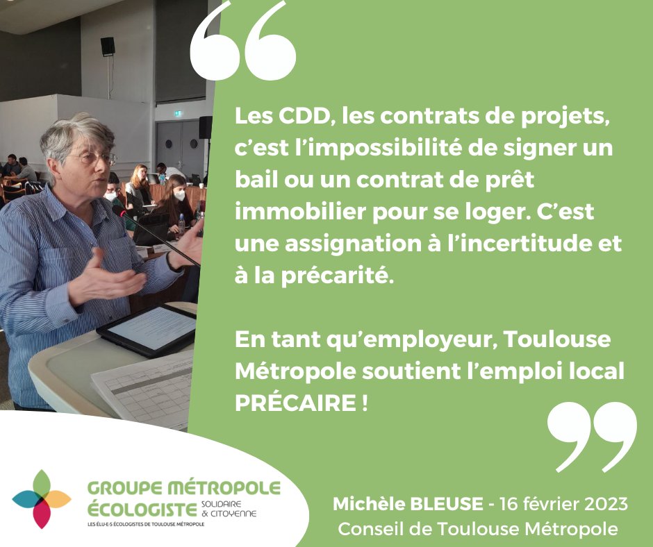 Intervention de <a href="/MicheleBleuse/">Michèle Bleuse</a> qui dénonce la création de 17 contrats de projets à durée déterminée sur des postes techniques, alors que les compétences recherchées ont vocation à pouvoir être redéployées, si nécessaire, compte tenu de la multitude des missions de la Métropole