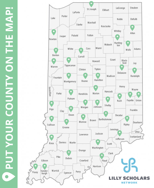 Our spring Lead Forward Community Grant app is open! Current and alumni Lilly Scholars are eligible to partner with a 501(c)3 nonprofit and apply for up to $2,500 for a project to improve their Indiana community.  Put your county on the map! Apply at
lillyscholars.com/leadforward