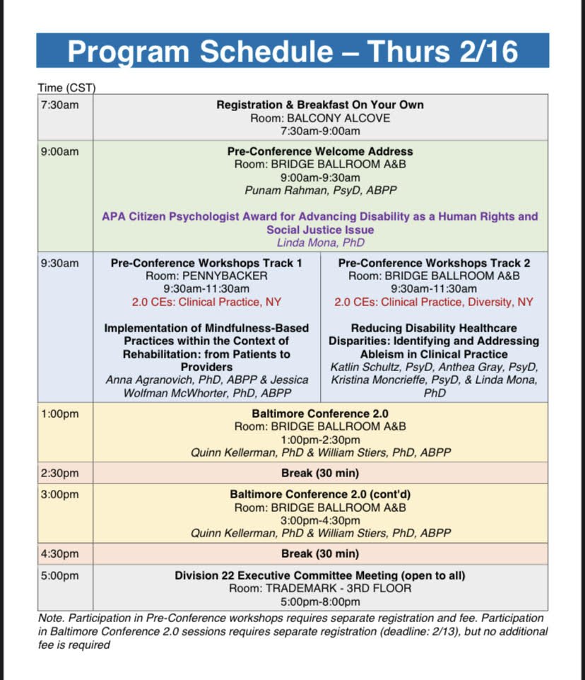 APADiv22's tweet photo. Today's #RP2023 programming! 📅

Especially excited about this afternoon's Baltimore Conference 2.0. We hope all of you signed up for these critical discussions about postdoctoral training for our field. Read more about here! https://t.co/DbIjD2cgqM https://t.co/vNjj35DuWq