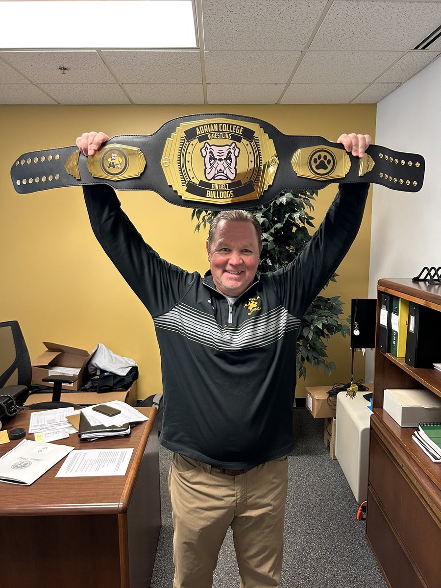 ACMensWrestling's tweet photo. The Pin Belt has arrived! #GDTBAB #ProveSomething https://t.co/LcBjxH45eN