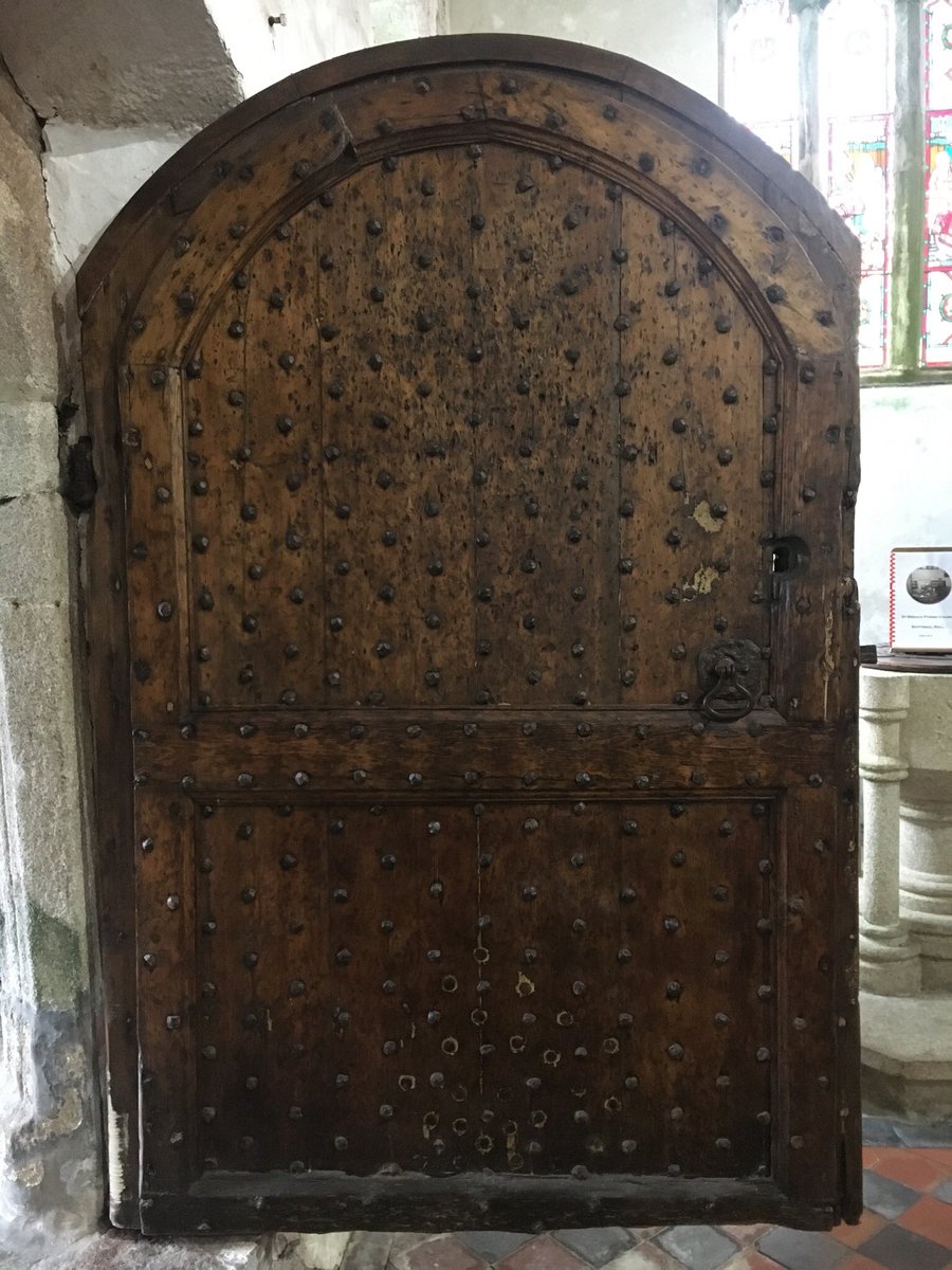 The studded #17thCentury inner porch door at St Breaca’s church, Breage, #Cornwall #AdoorableThursday