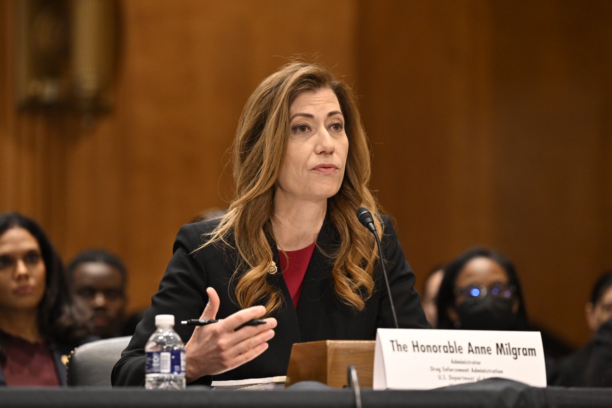 DEAHQ's tweet photo. Administrator Milgram testifies before the Senate Foreign Relations Committee on countering illicit fentanyl trafficking. "DEA’s top operational priority is defeating the Sinaloa &amp; Jalisco cartels, who are flooding the U.S. with deadly drugs."
https://t.co/oGXdfcw8HV https://t.co/EeBsIyHI5X