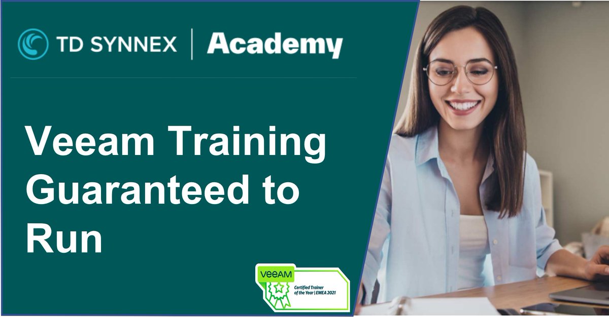 #Veeam Availability Suite v11: Configuration and Management training March 13-15 is guaranteed to run.  Register now at academy.tdsynnex.com/uk/training/co…
#learntosucceed
<a href="/Veeam_UKI/">Veeam UK</a>
<a href="/VeeamUGUK/">VeeamUG.UK</a>