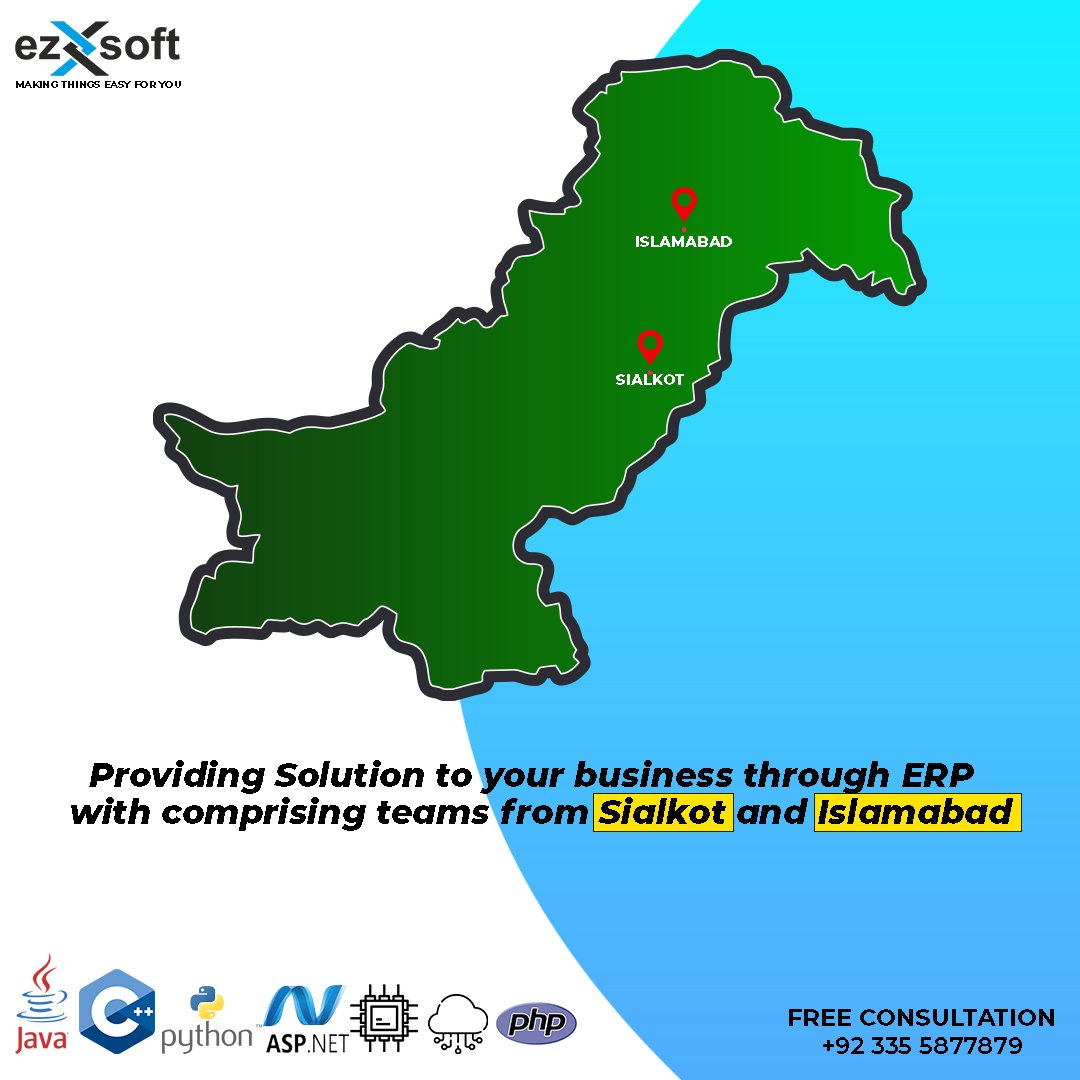 EZSoftSolution1's tweet photo. EZ SOFT ERP SOLUTIONS is a swedon based software company in Sialkot .
People can see More Information In Post.
#ERP #SoftwareDeveloper #SoftwareEngineer #TwitterFiles #Twitter #HBLPSL2023 #SabSitarayHumaray #Trending #ezsoft #PSL8 #Sialkot #Islamabad #Pakistan #Dubai https://t.co/Cnk24WbbVd