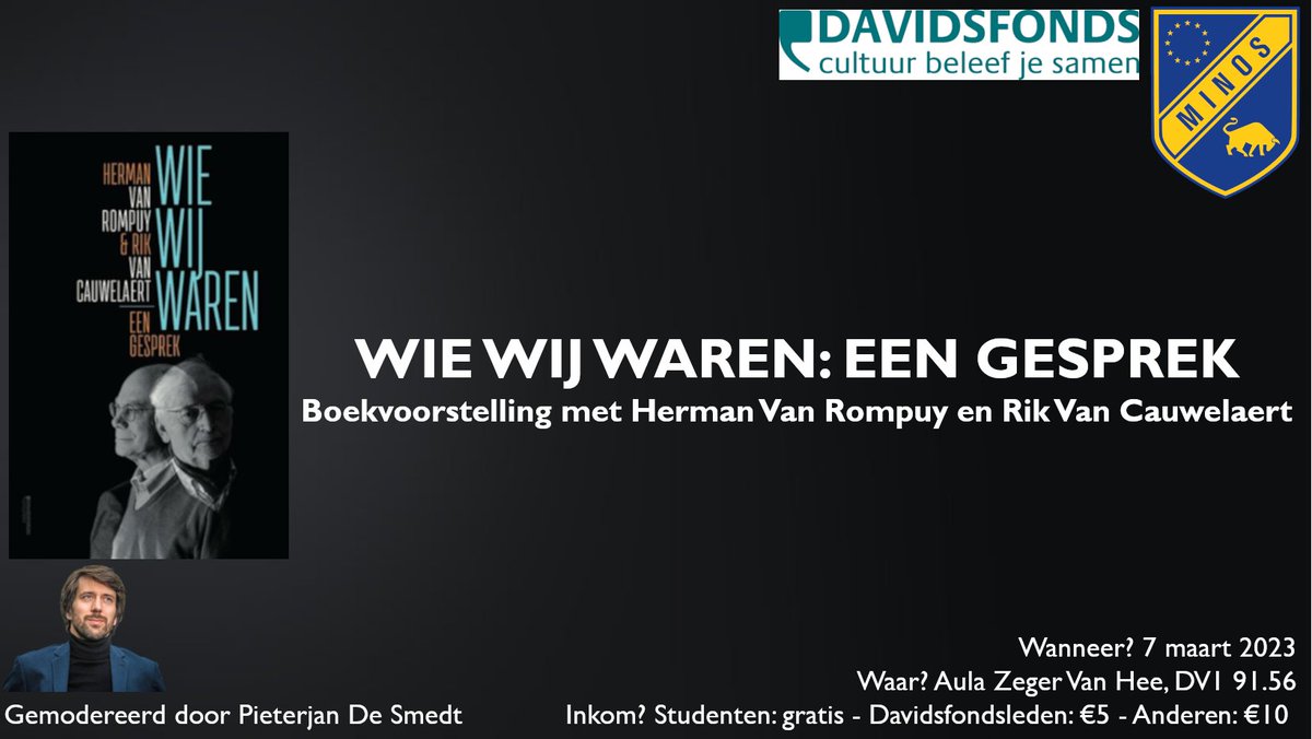 Minos Leuven (@minos_leuven) on Twitter photo Check zeker het Facebook-evenement om op de hoogte te blijven van alle nieuwtjes! Het evenement wordt mede georganiseerd door
<a href="/Davidsfonds/">Davidsfonds</a>
. fb.me/e/3kzDeQdV5 Check zeker het Facebook-evenement om op de hoogte te blijven van alle nieuwtjes! Het evenement wordt mede georganiseerd door
<a href="/Davidsfonds/">Davidsfonds</a>
. fb.me/e/3kzDeQdV5