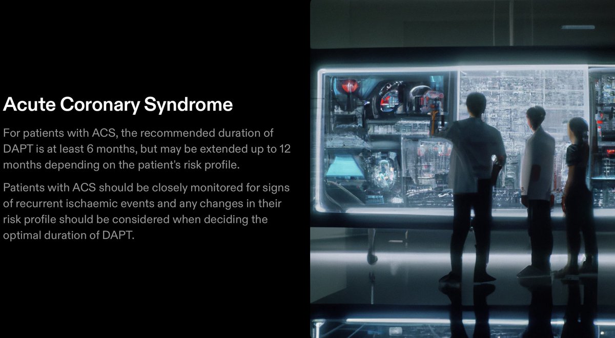 DFCapodanno's tweet photo. I asked one of these new AI tools (https://t.co/Io78wJu5Ke) to prepare me a presentation on duration of DAPT and the result is a sci-fi horror movie where the evil Dr Clopidogrel and his army of aspirin zombies prepare a plan to destroy the P2Y12 Receptor. https://t.co/QnfxGLmR63