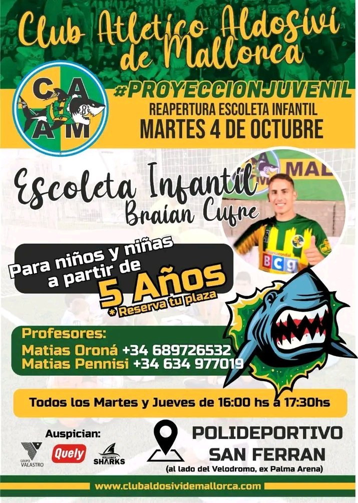 leoaldosivi's tweet photo. #EscoletaInfantil
#aldosivi #Mallorca
#Inclusión #Igualdad
#HábitosSaludables 
#IniciaciónDeportiva
@EBaseMallorca @ajuntpalma @IMEPalma @PalmaActiva
@GOIB_Social @cgonyalons @finasantiago @toninoguera @goib @hila @F_Armengol @FranciscoDucros
ESPERANDO VUESTRA #COLABORACIÓN
RT https://t.co/sIx9CQigaA