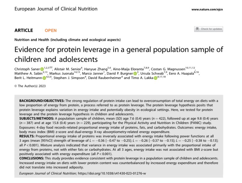 Christoph Saner (@chirgsu) on Twitter photo Read our latest paper on #proteinleverage, #ultraprocessedfood published with <a href="/SpringerNature/">Springer Nature</a> in <a href="/ejcneditor/">European Journal of Clinical Nutrition</a>.
The result of a great collaboration with <a href="/eatlikeanimals/">Prof David Raubenheimer & Prof Stephen Simpson</a> in a population sample of Finnish youth. @BurgnerDave, <a href="/tednaiman/">Ted ⚡️ Naiman</a>.
Read here: rdcu.be/c5MHw Read our latest paper on #proteinleverage, #ultraprocessedfood published with <a href="/SpringerNature/">Springer Nature</a> in <a href="/ejcneditor/">European Journal of Clinical Nutrition</a>.
The result of a great collaboration with <a href="/eatlikeanimals/">Prof David Raubenheimer & Prof Stephen Simpson</a> in a population sample of Finnish youth. @BurgnerDave, <a href="/tednaiman/">Ted ⚡️ Naiman</a>.
Read here: rdcu.be/c5MHw