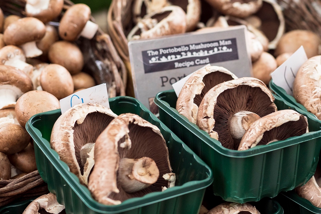 Portobello #mushrooms for sale by the portobello mushroom man at #PortobelloMarket on Portobello Road. London, UK. © 2015 Nicholas Orloff.